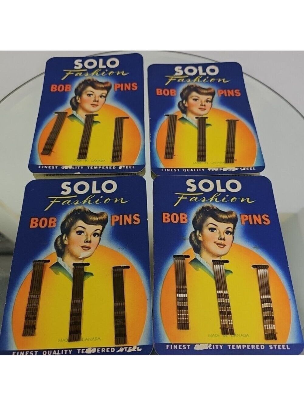 Solo Fashion Bob Pins New Old Stock Made in Canada Set Of 4 Packs: 30 Pins Total